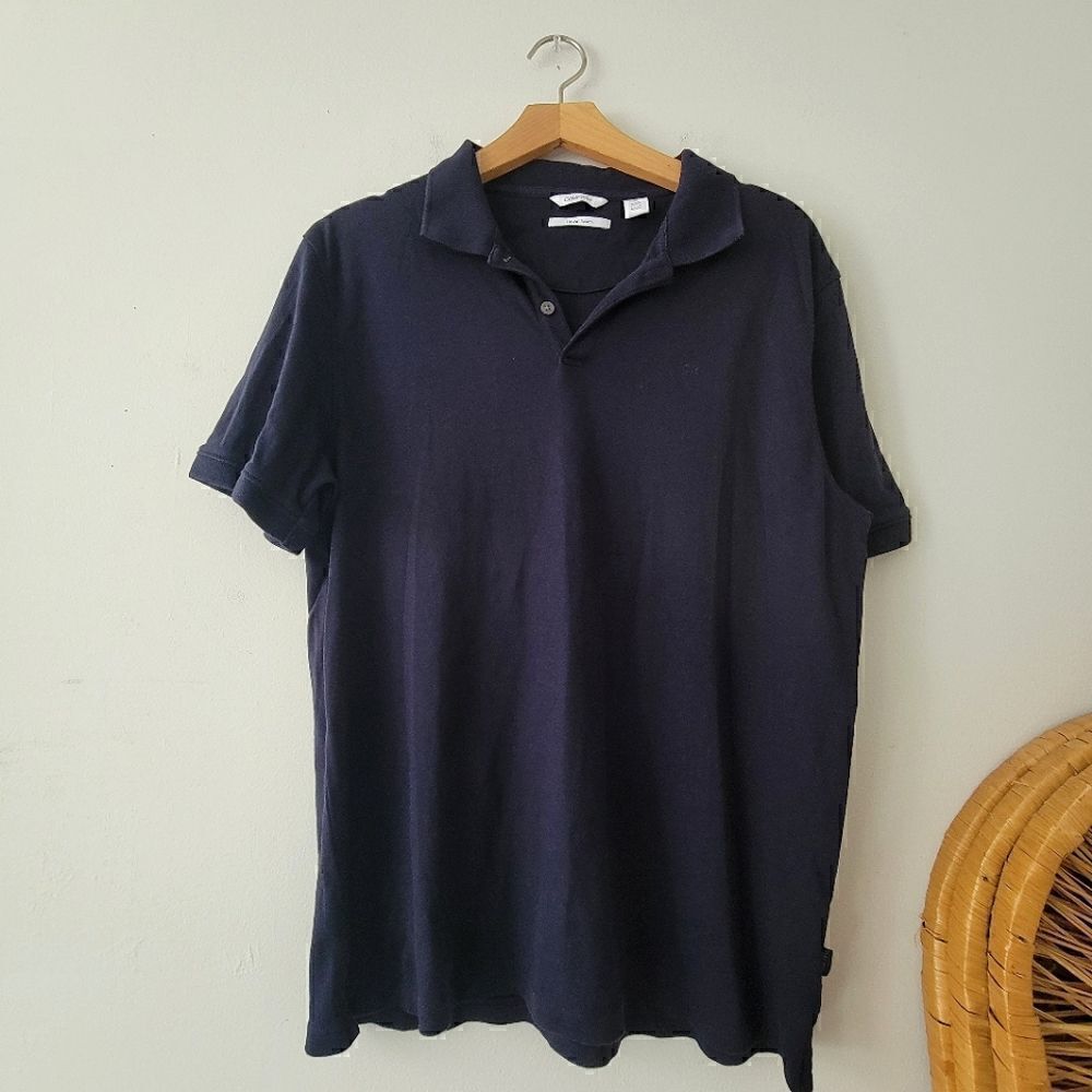 Calvin Klein Liquid Touch Polo Shirt Navy Blue Short Sleeve M